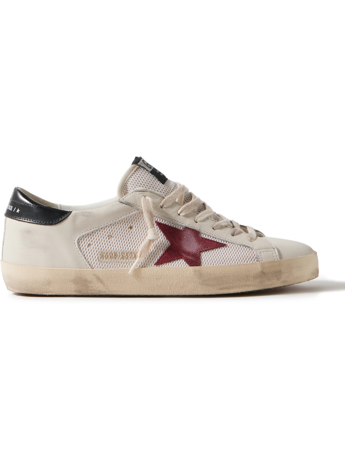 Shop Golden Goose Superstar Distressed Suede-trimmed Leather And Mesh Sneakers In Neutrals