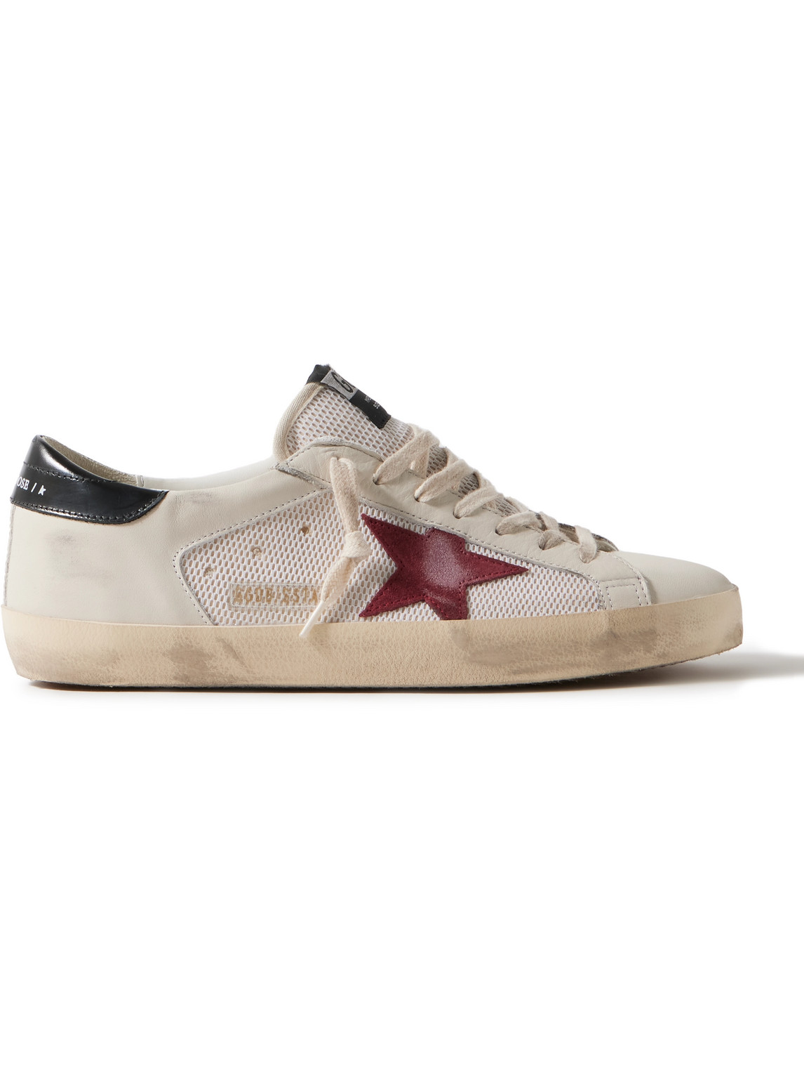 Golden Goose Superstar Distressed Suede-trimmed Leather And Mesh Sneakers In Neutrals