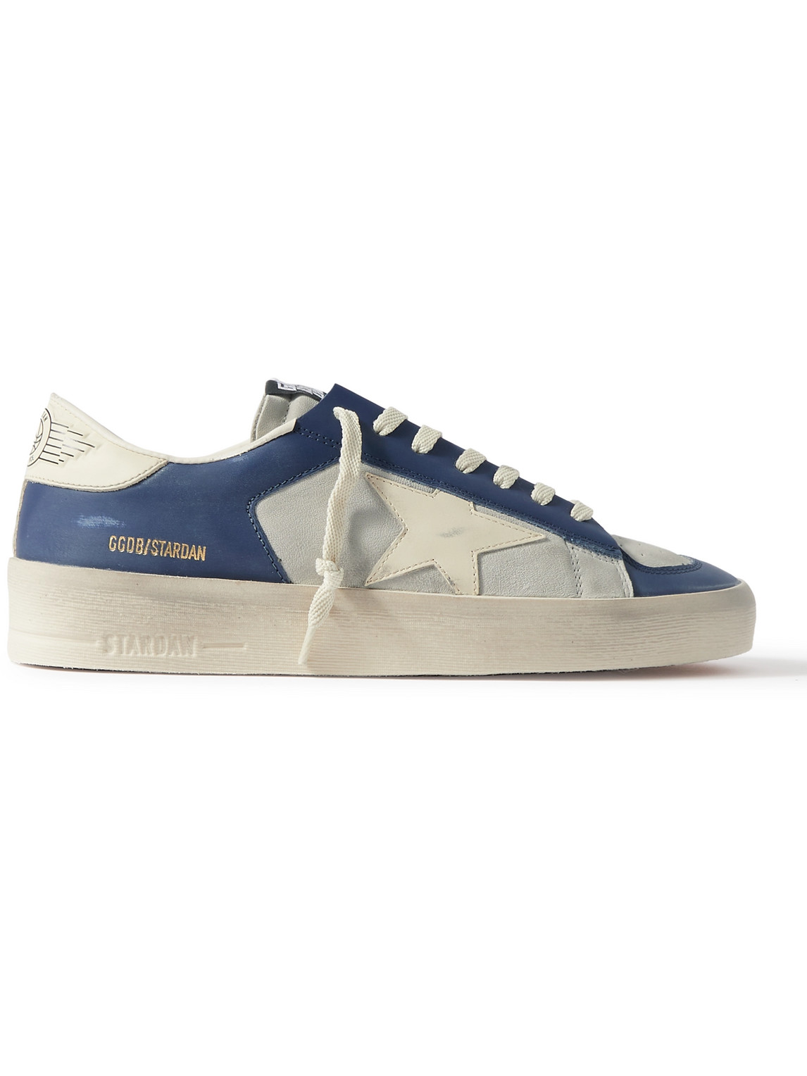 Golden Goose Stardan Distressed Colour-block Leather Sneakers In Blue