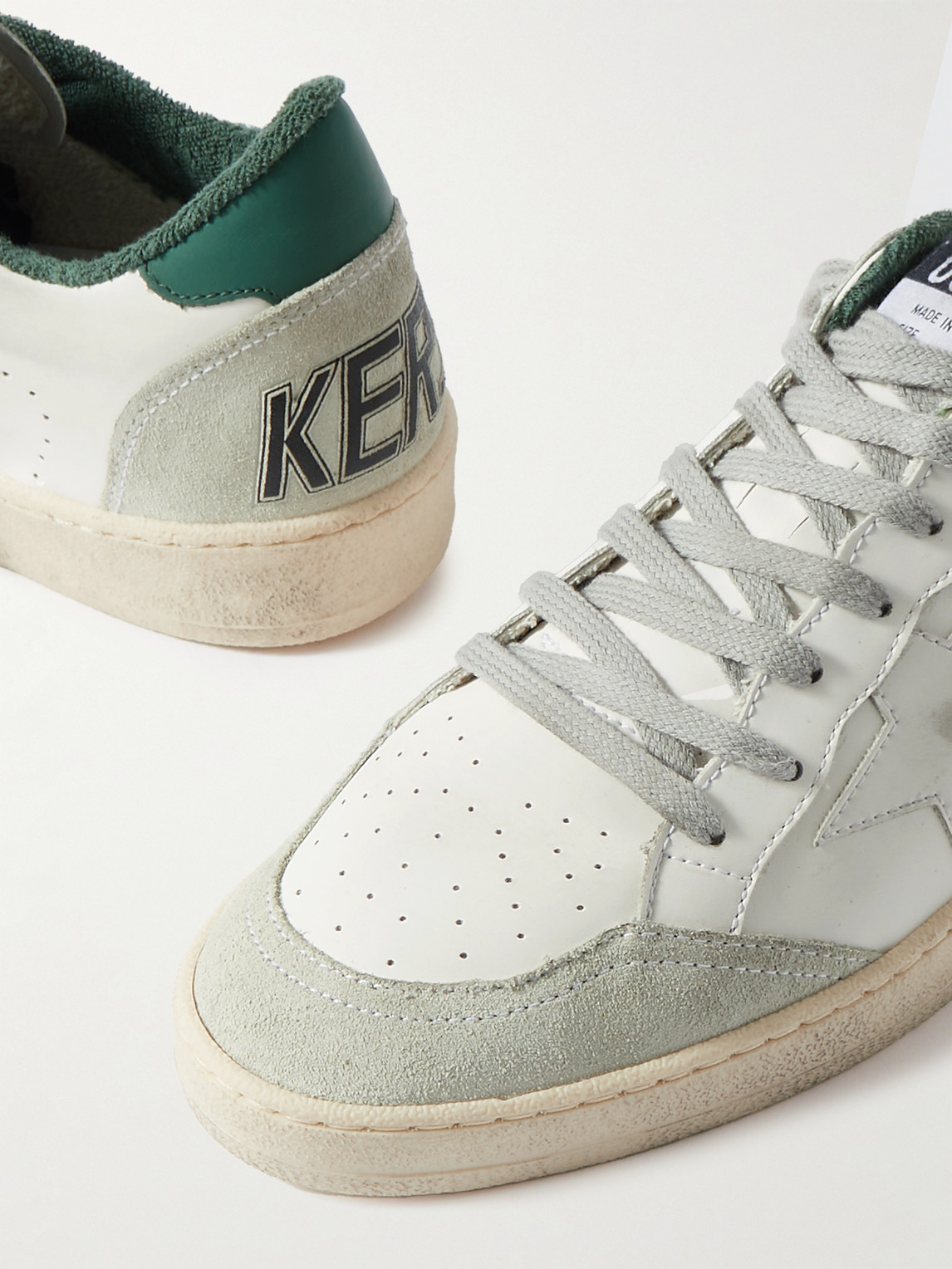Shop Golden Goose Ball Star Distressed Suede-trimmed Leather Sneakers In White