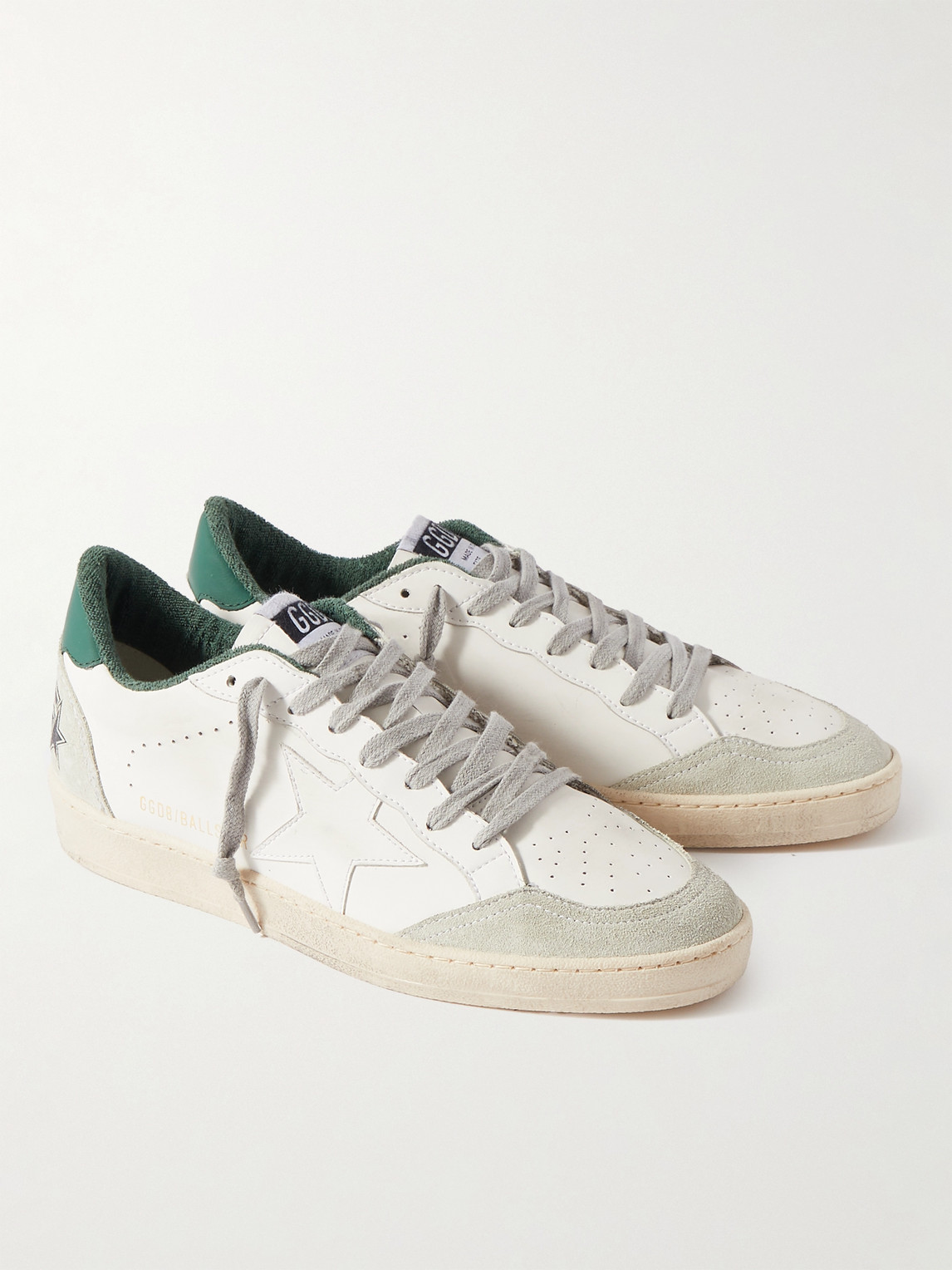 Shop Golden Goose Ball Star Distressed Suede-trimmed Leather Sneakers In White