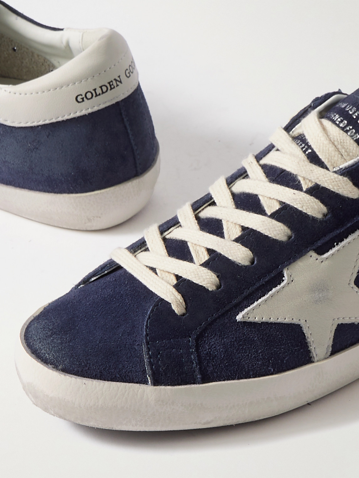 Shop Golden Goose Super-star Distressed Leather-trimmed Suede Sneakers In Blue