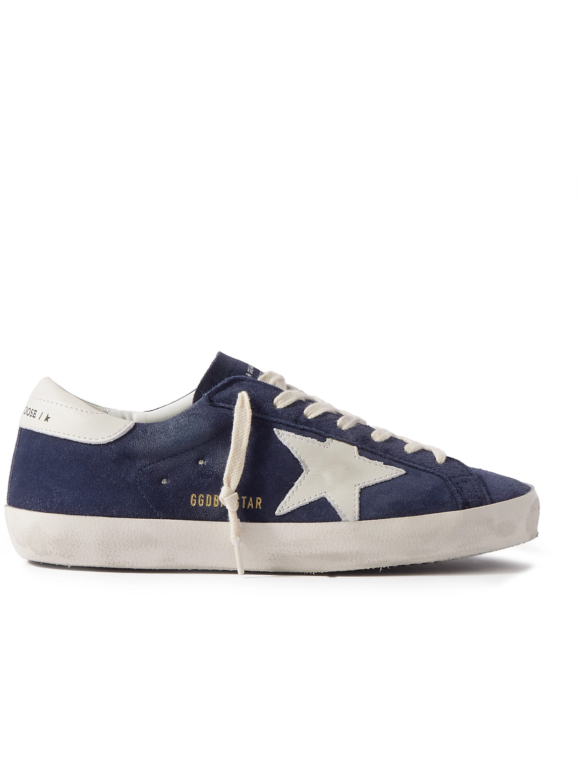 Shop Golden Goose Super-star Distressed Leather-trimmed Suede Sneakers In Blue