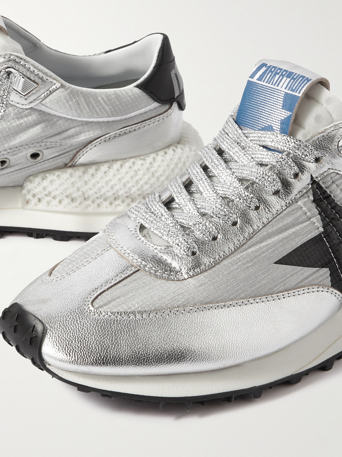 Golden Goose Marathon Nylon Sneakers With Silver Ripstop And Black Star Shoes In White