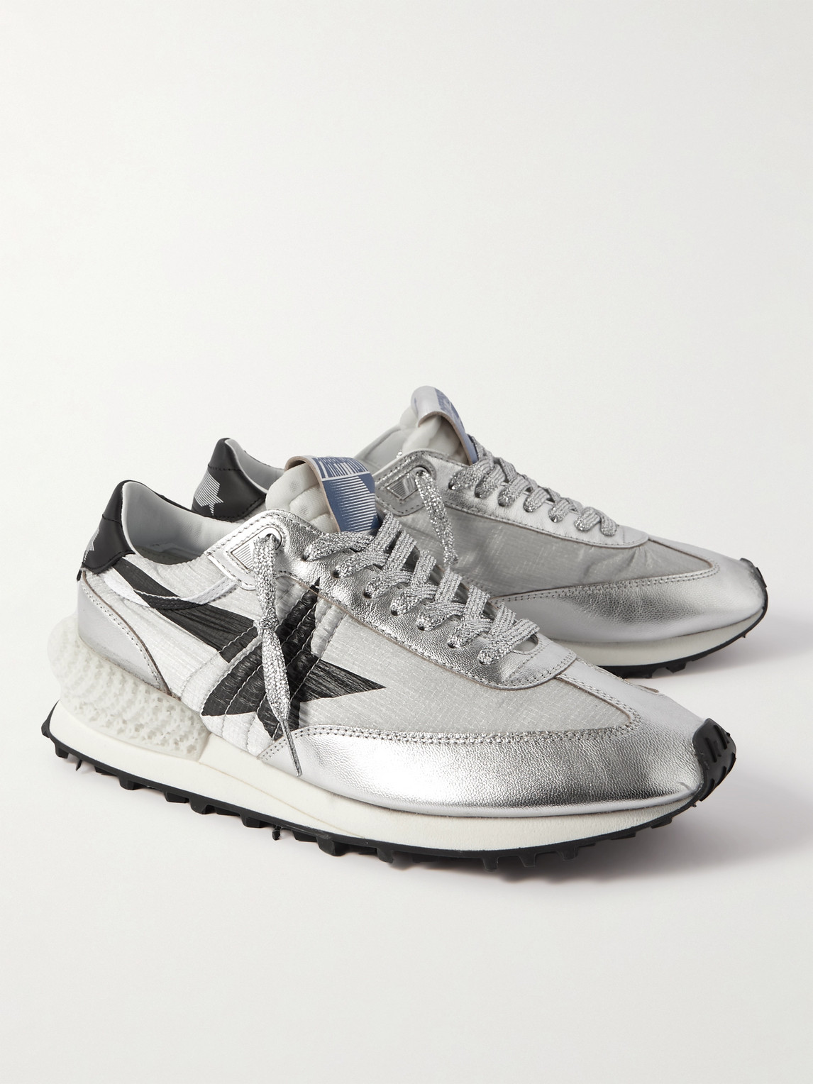 Golden Goose Marathon Nylon Sneakers With Silver Ripstop And Black Star Shoes In White