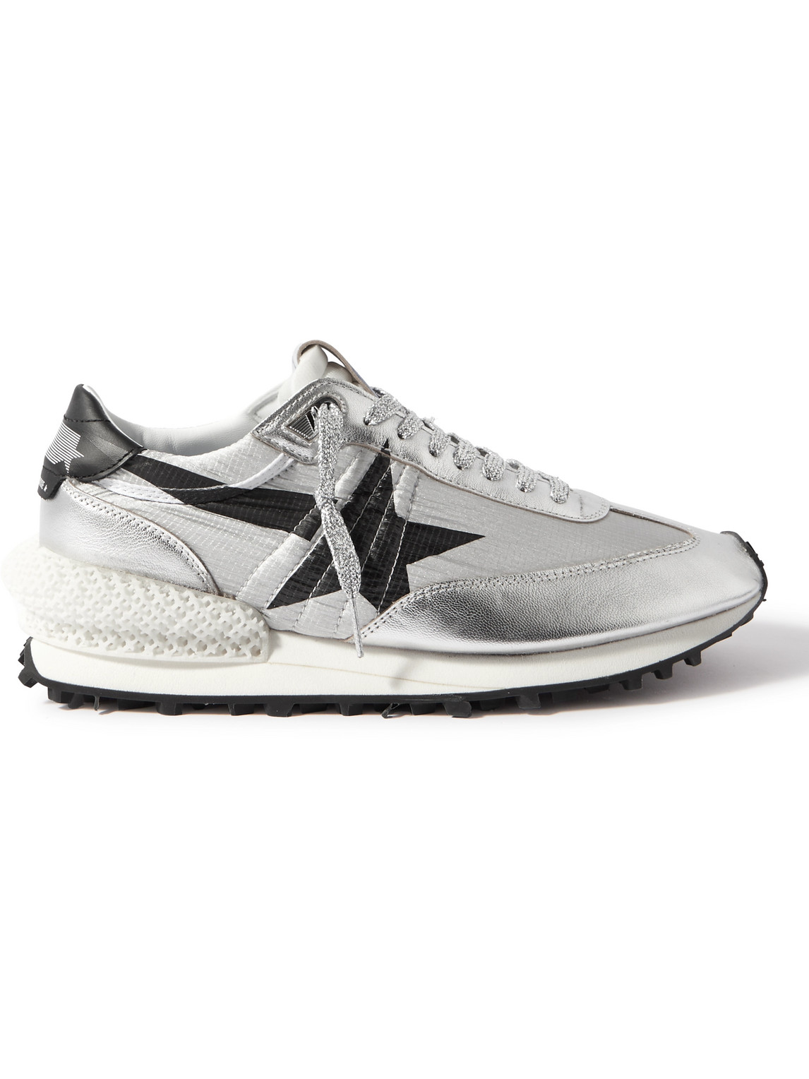 Golden Goose Marathon Nylon Sneakers With Silver Ripstop And Black Star Shoes In White