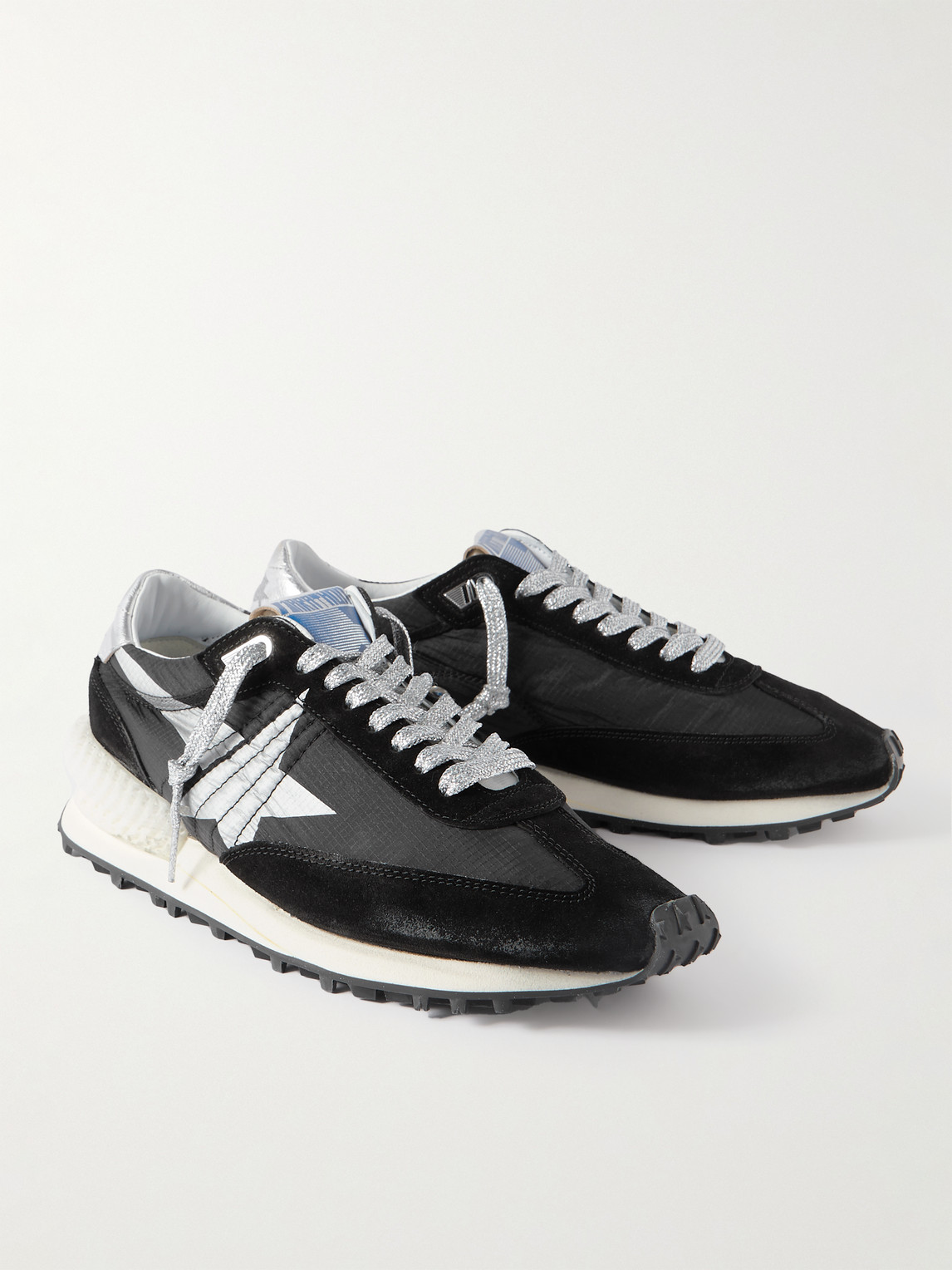 Shop Golden Goose Marathon Leather And Suede-trimmed Nylon Sneakers In Black