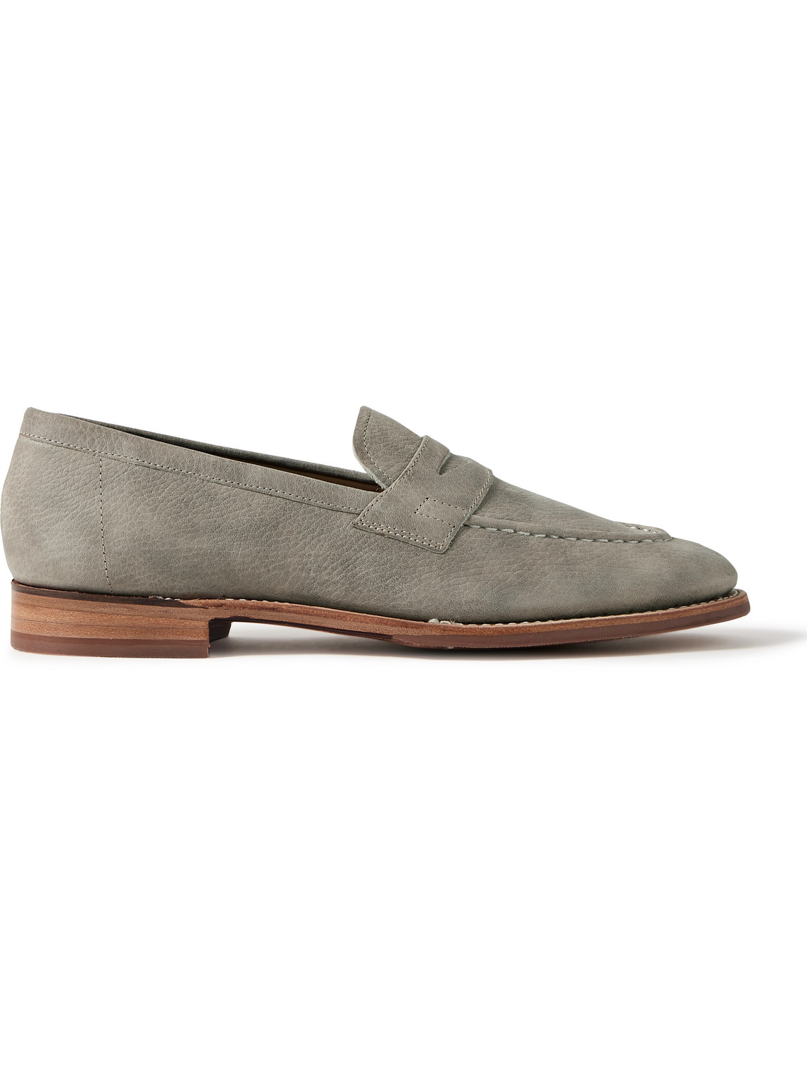 Grenson Floyd Full-grain Nubuck Penny Loafers In Gray