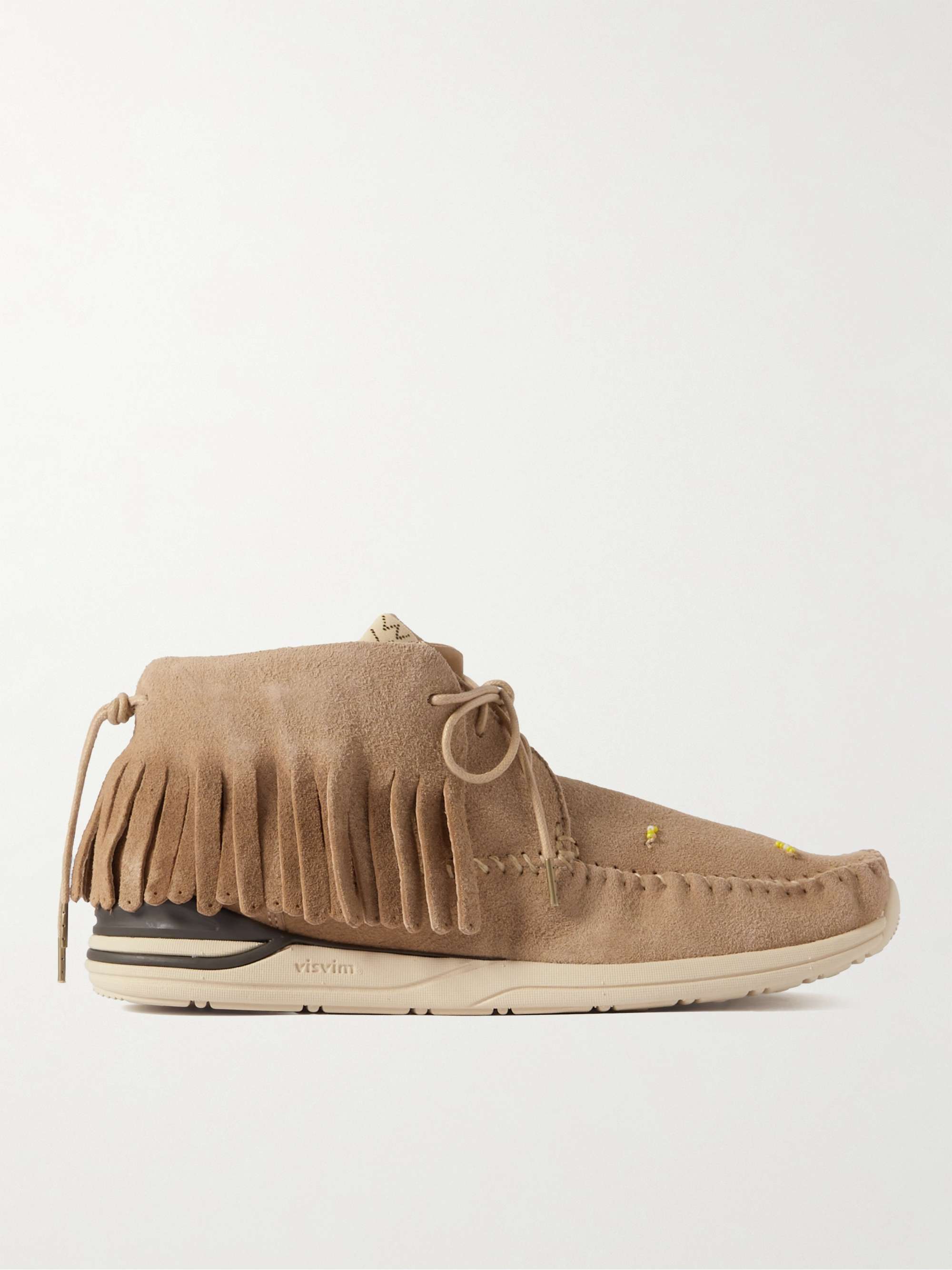 Shaman-Folk Bead-Embellished Fringed Suede Desert Boots