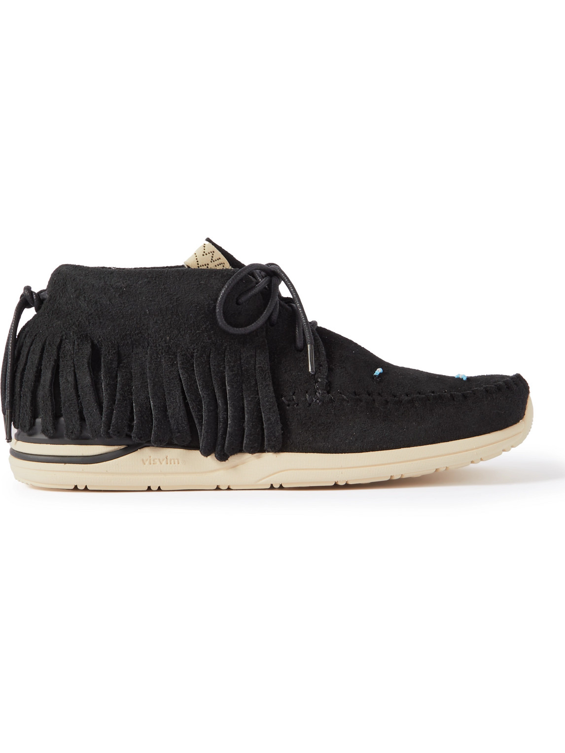 Shop Visvim Shaman-folk Bead-embellished Fringed Suede Desert Boots In Black