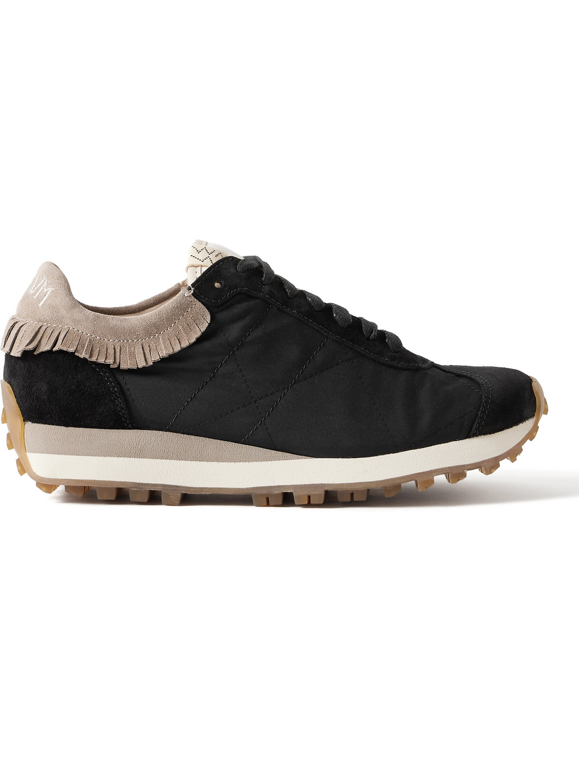 Visvim Walpi Fringed Leather-trimmed Suede And Canvas Trainers In Black