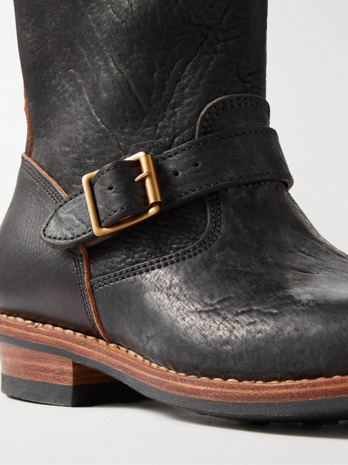 Shop Visvim T.w.o. Folk Buckled Textured-leather Boots In Black