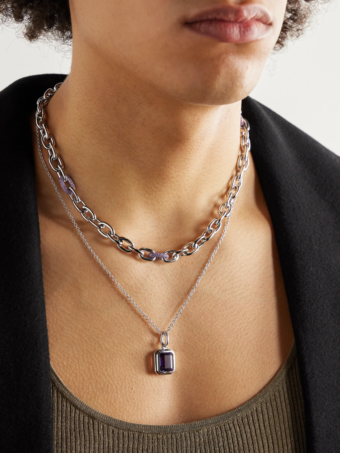 PATTARAPHAN STERLING SILVER AMETHYST CHAIN NECKLACE 