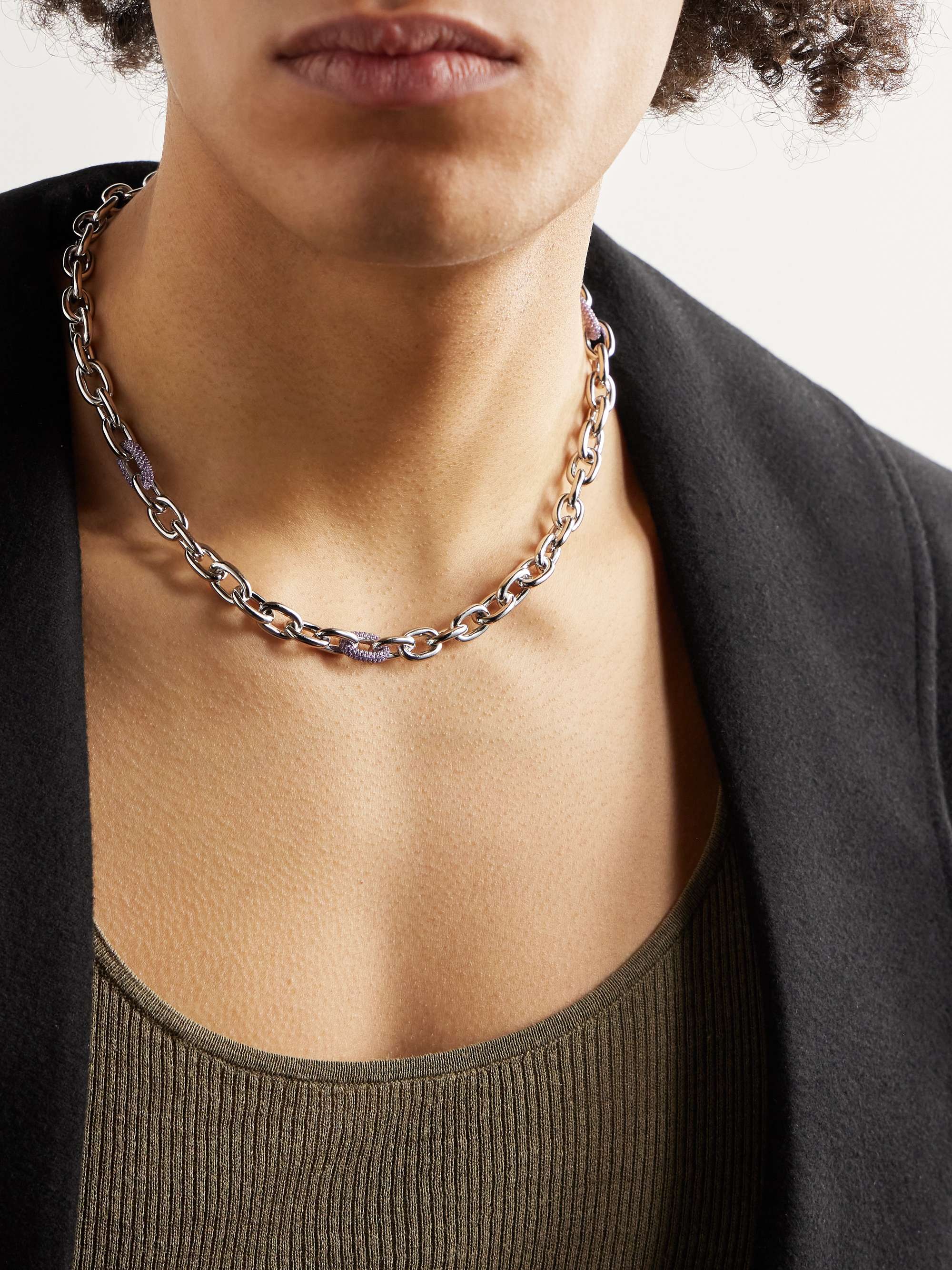 PATTARAPHAN Sterling Silver Amethyst Chain Necklace for Men PATTARAPHAN Sterling Silver Amethyst Chain Necklace for Men