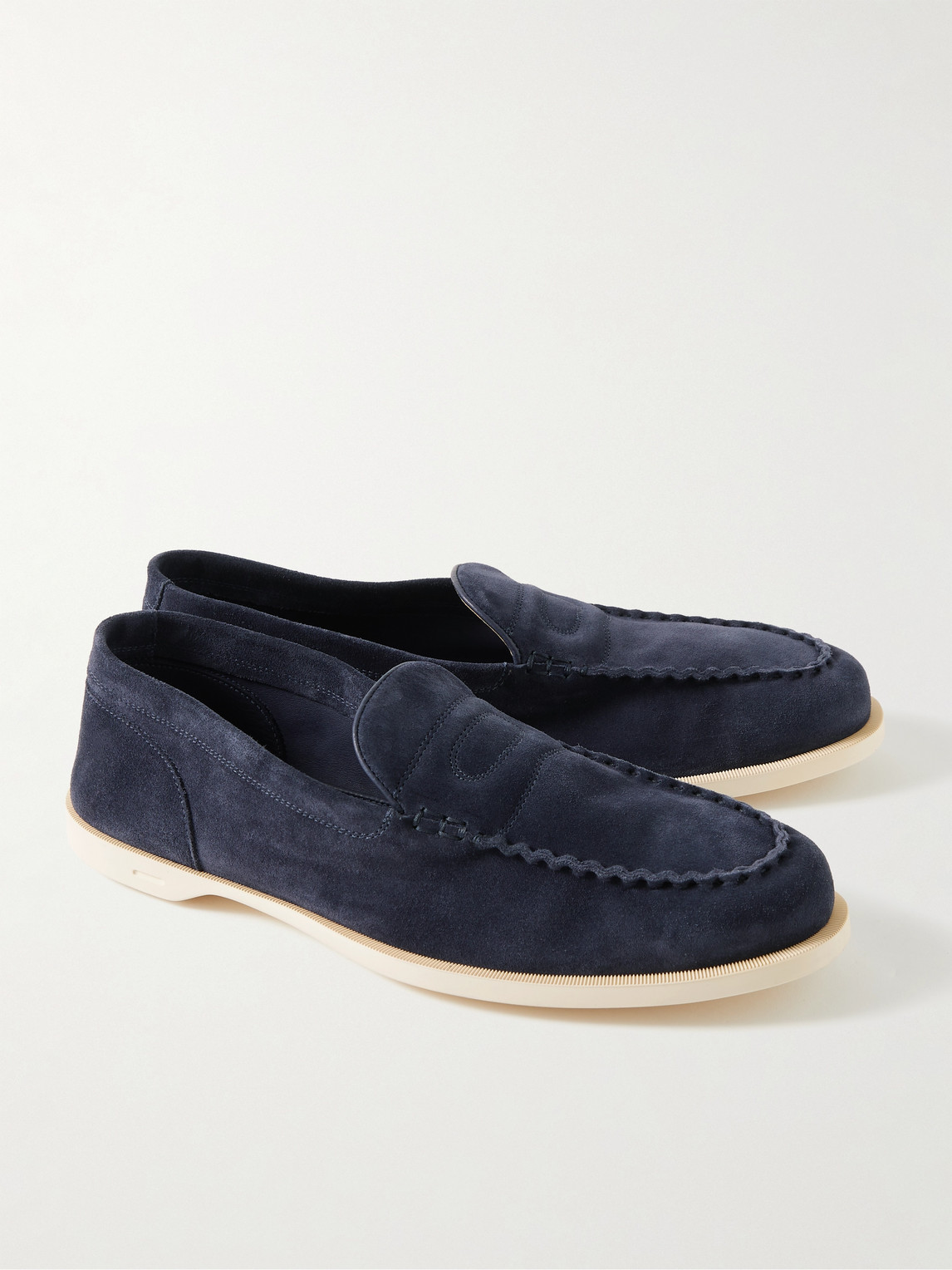 Shop John Lobb Pace Suede Loafers In Blue