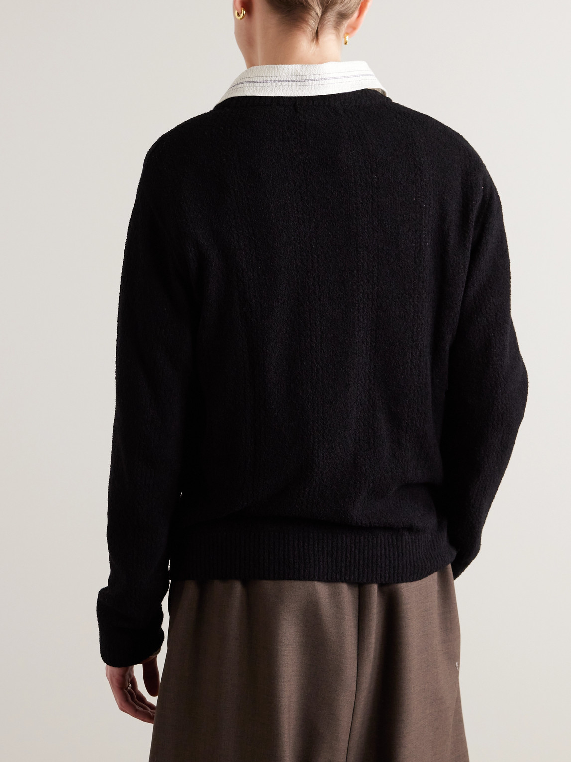 Shop Mfpen Everyday Striped Organic Cotton-blend Bouclé Sweater In Black