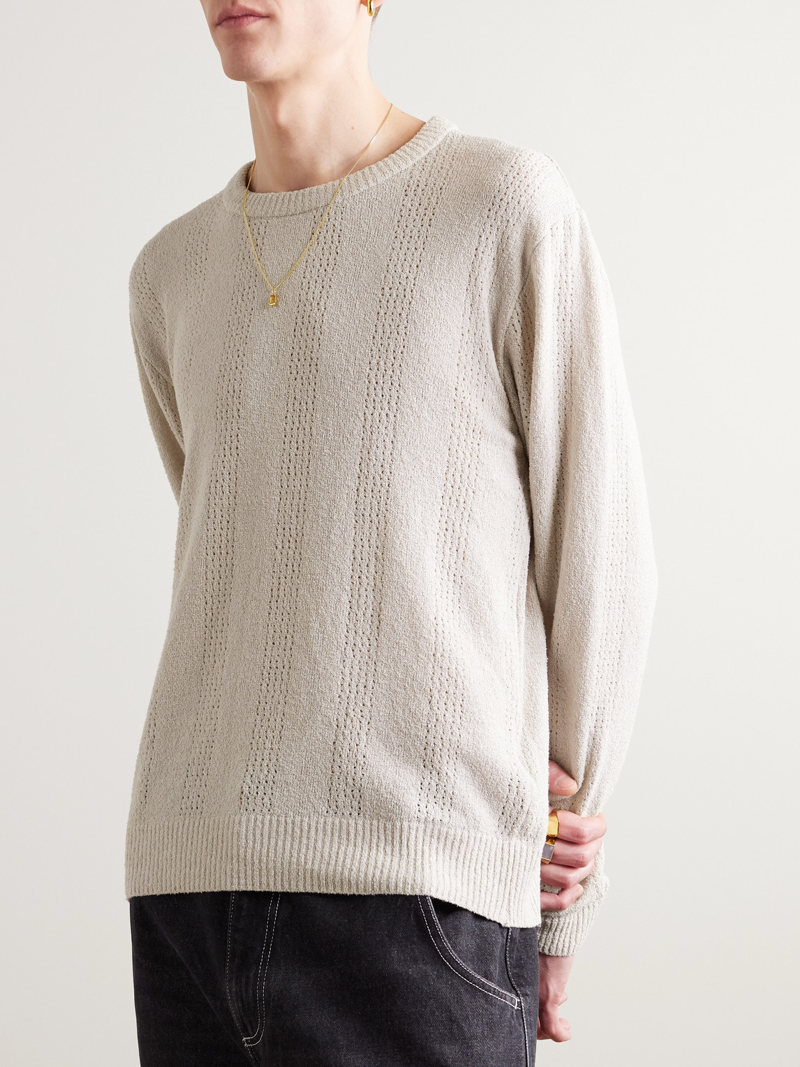 Shop Mfpen Everyday Striped Organic Cotton-blend Bouclé Sweater In Neutrals