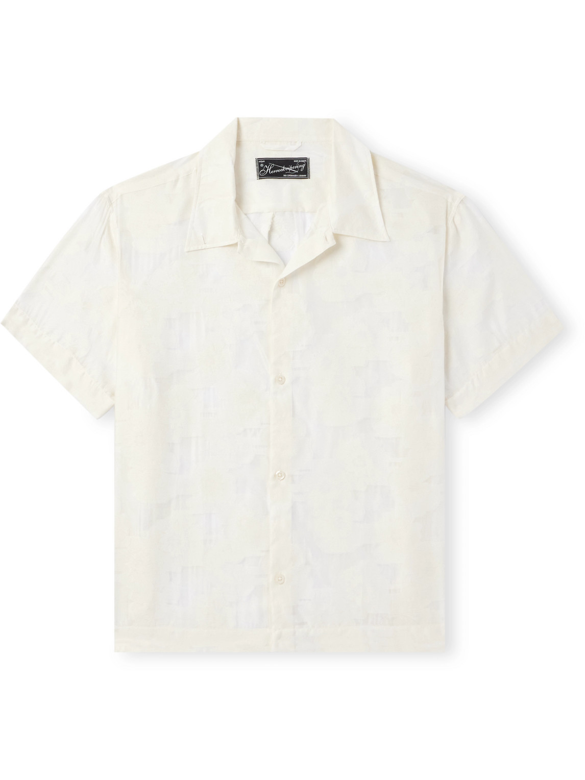 Mfpen Holiday Camp-collar Floral-jacquard Cotton-blend Shirt In White