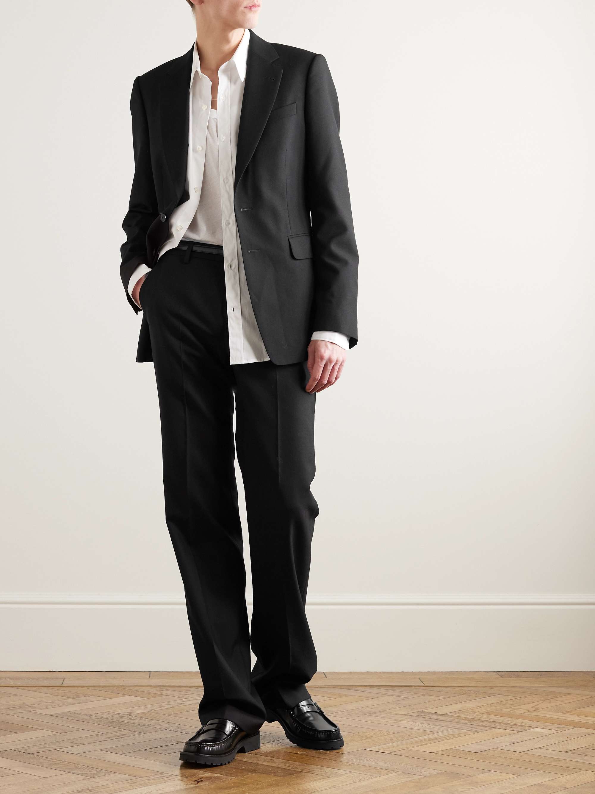DRIES VAN NOTEN Straight-Leg Grain de Poudre Wool Trousers