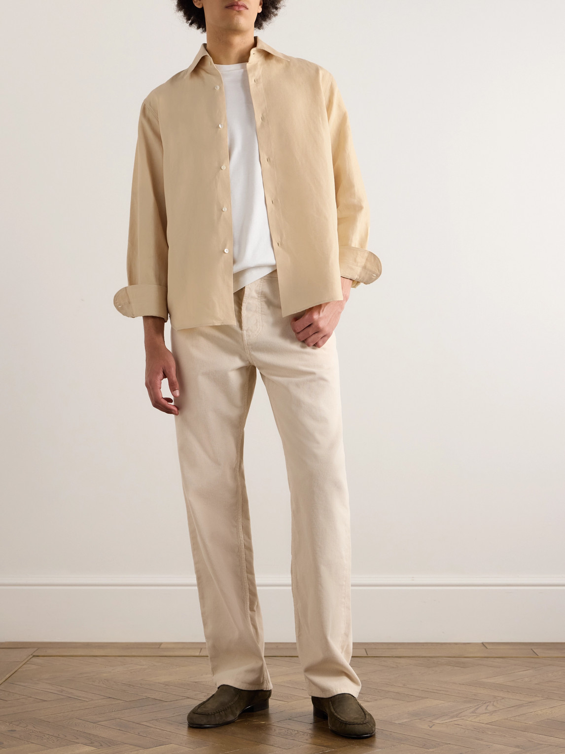 Shop Stòffa Spread-collar Cotton And Linen-blend Shirt In Neutrals