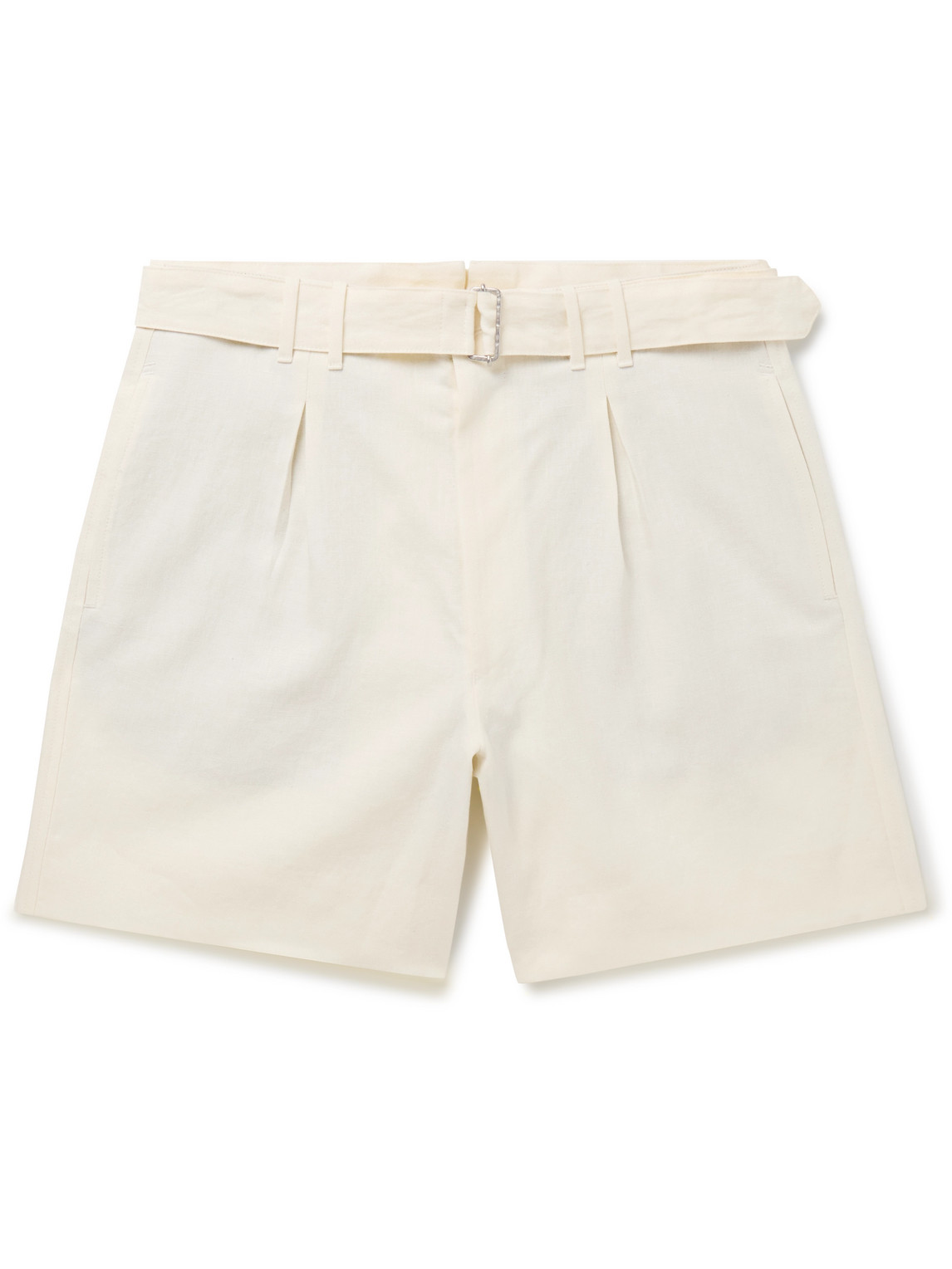 Stòffa Wide-leg Belted Pleated Linen Shorts In Neutrals