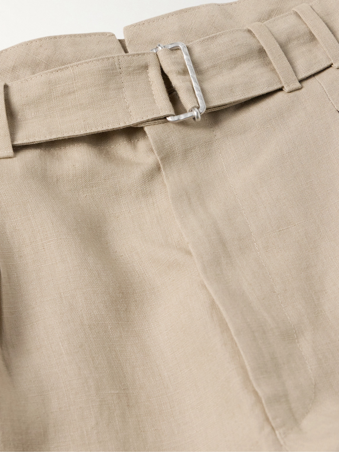 Shop Stòffa Wide-leg Belted Pleated Linen Shorts In Neutrals