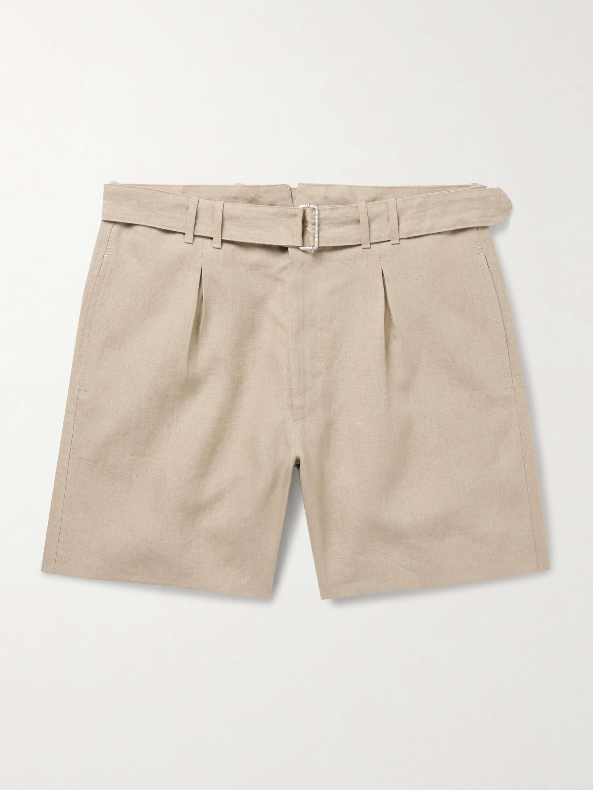 Wide Leg Belted Pleated Linen Shorts