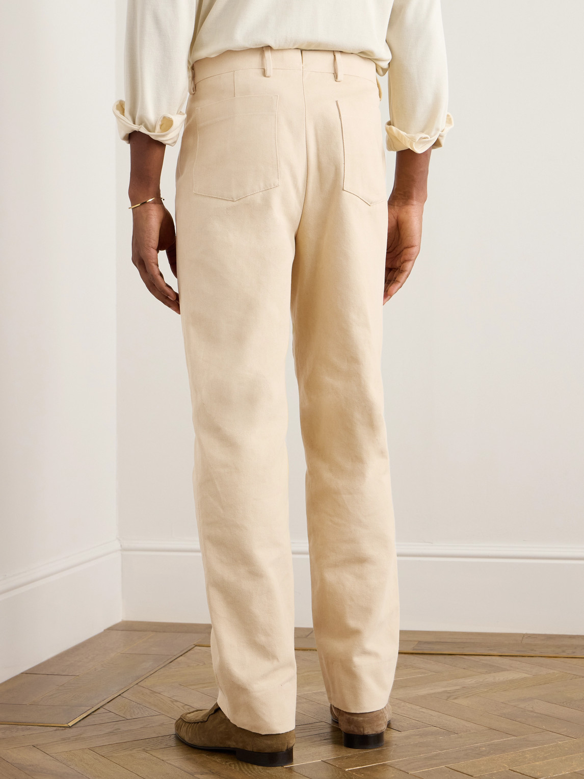 Shop Stòffa Straight-leg Basketweave Cotton Trousers In Neutrals