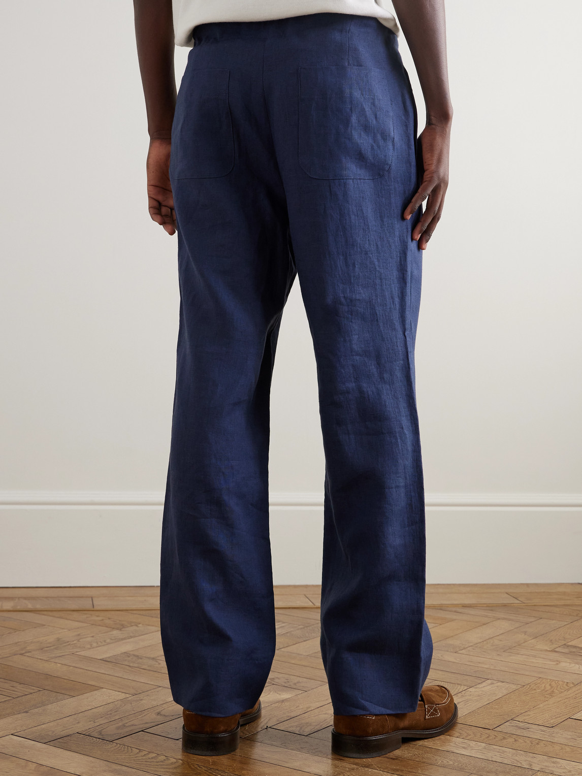 Shop Stòffa Straight-leg Linen-twill Drawstring Trousers In Blue