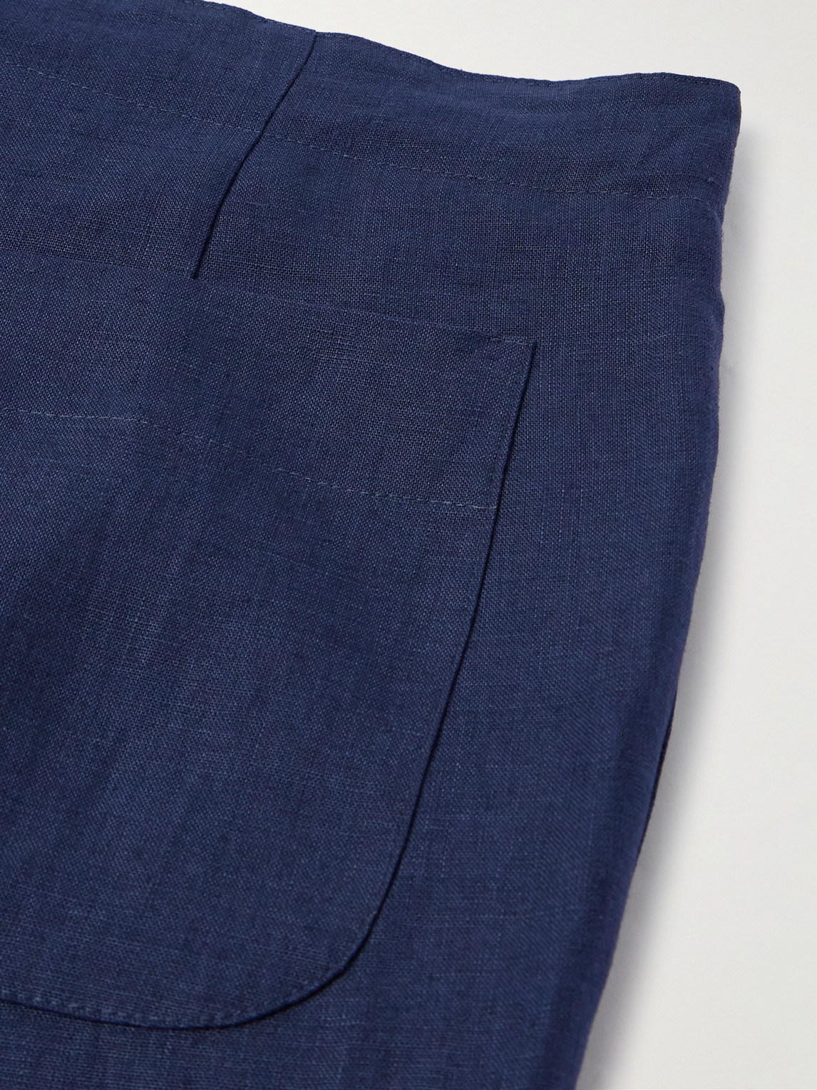 Shop Stòffa Straight-leg Linen-twill Drawstring Trousers In Blue