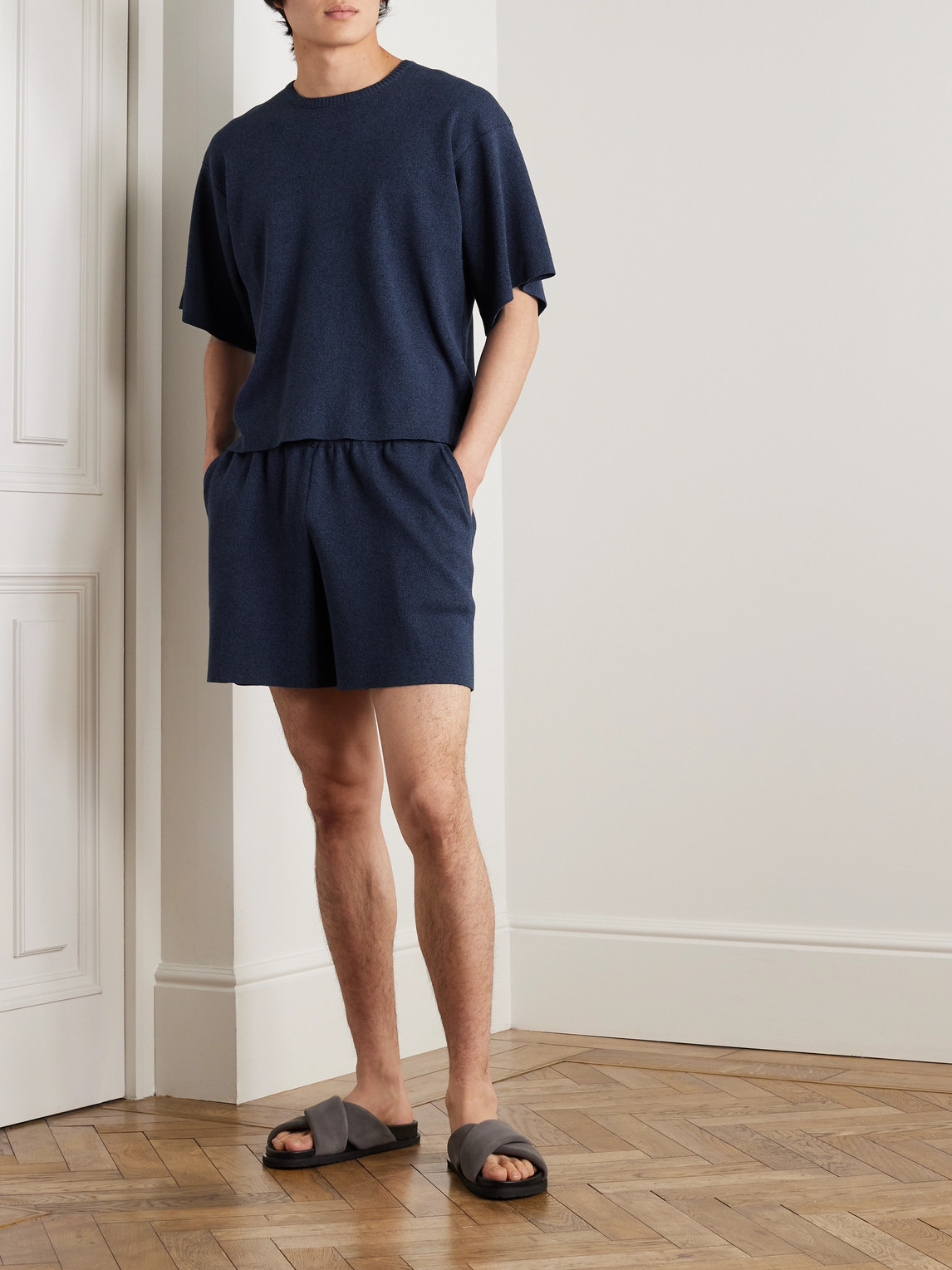 Shop Stòffa Straight-leg Cotton Drawstring Shorts In Blue