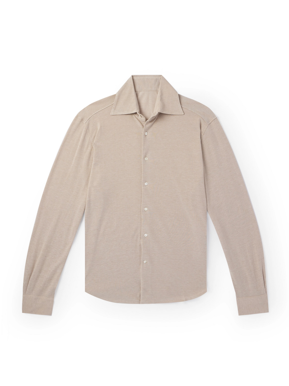 Stòffa Spread-collar Cotton And Silk-blend Piqué Shirt In Neutrals