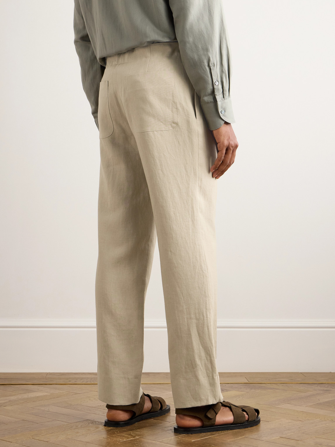 Shop Stòffa Straight-leg Linen-twill Drawstring Trousers In Neutrals