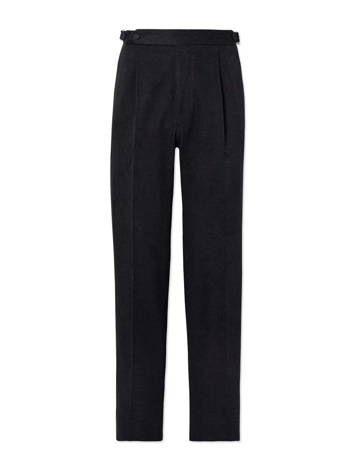 Stòffa Tapered Pleated Cotton-canvas Trousers In Black