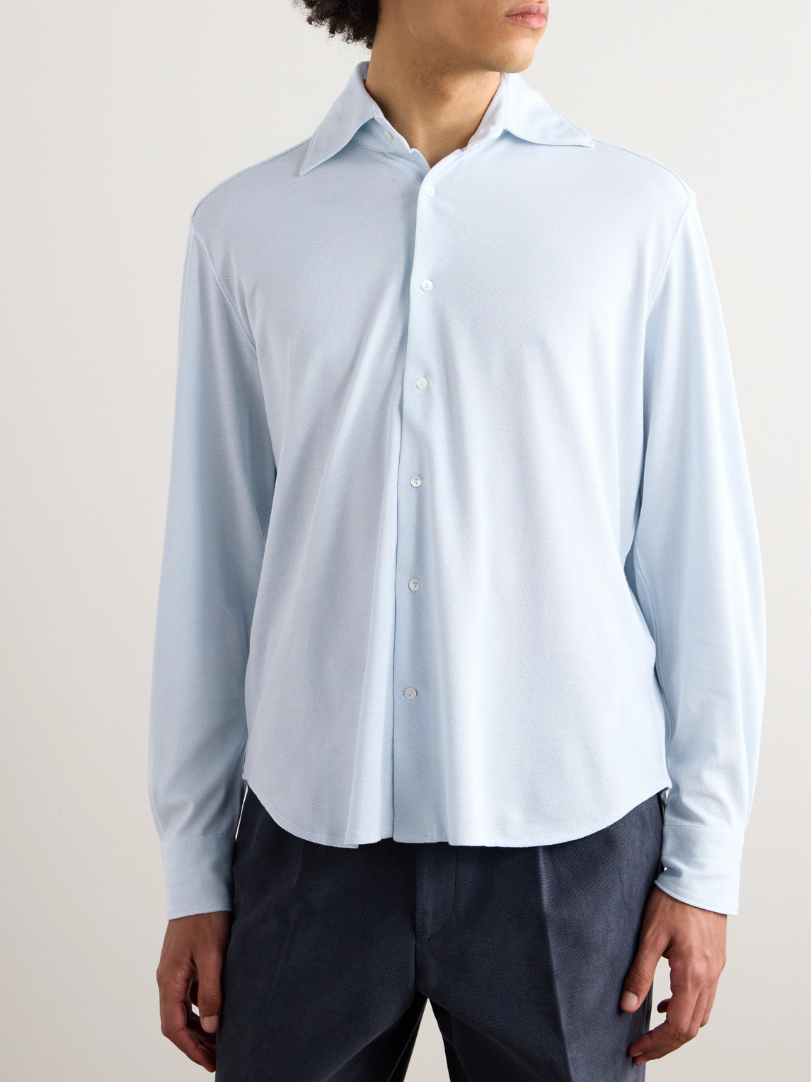 Shop Stòffa Cotton And Silk-blend Polo Shirt In Blue