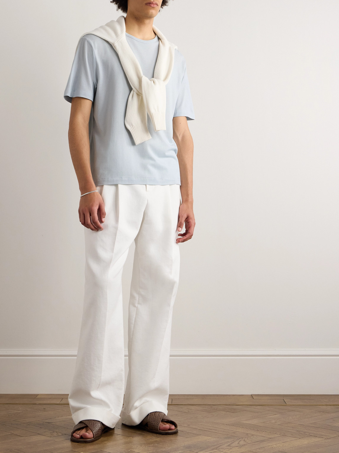 Shop Stòffa Cotton And Silk-blend Piqué T-shirt In Blue