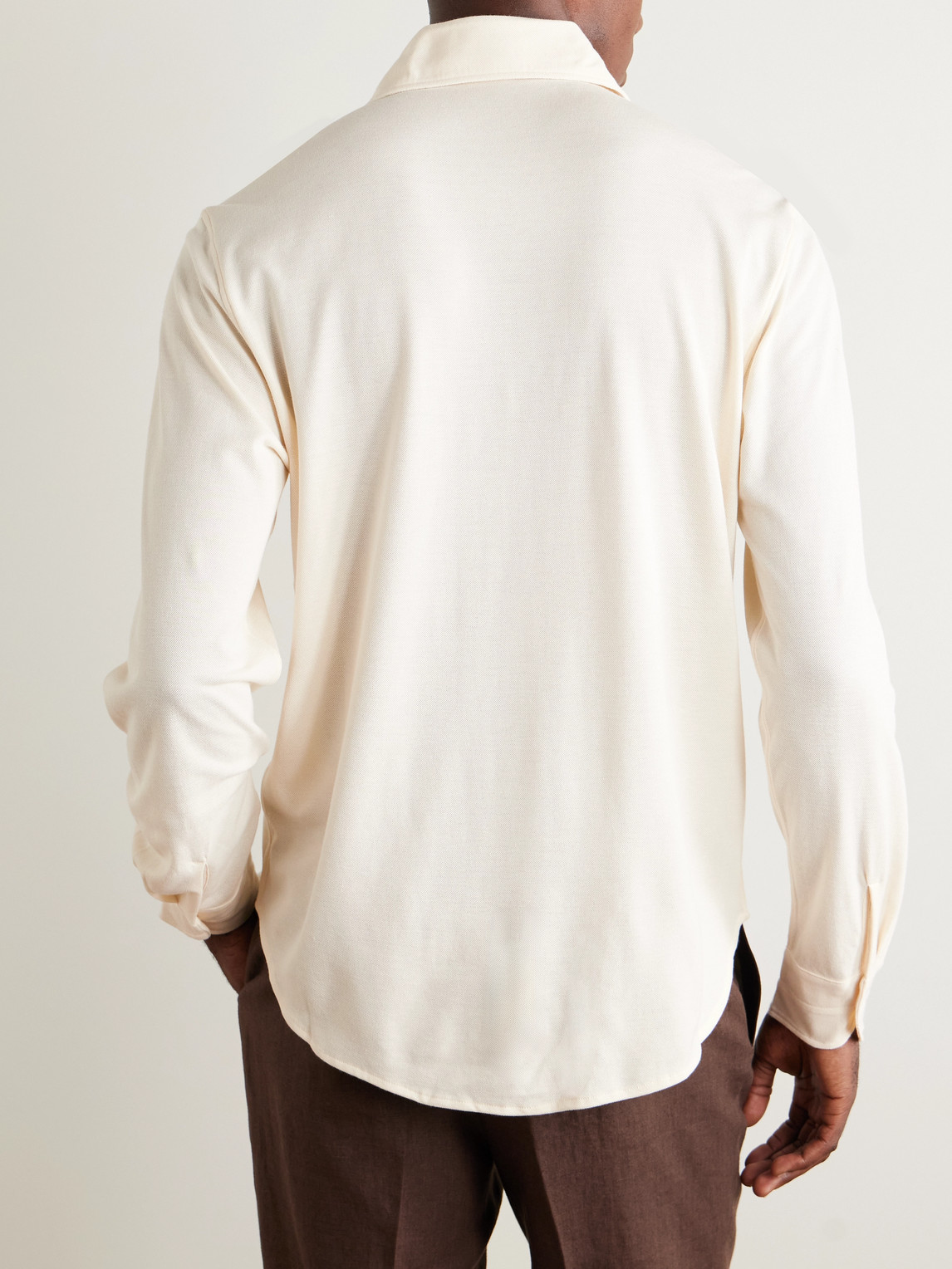 Shop Stòffa Spread-collar Cotton And Silk-blend Piqué Shirt In Neutrals