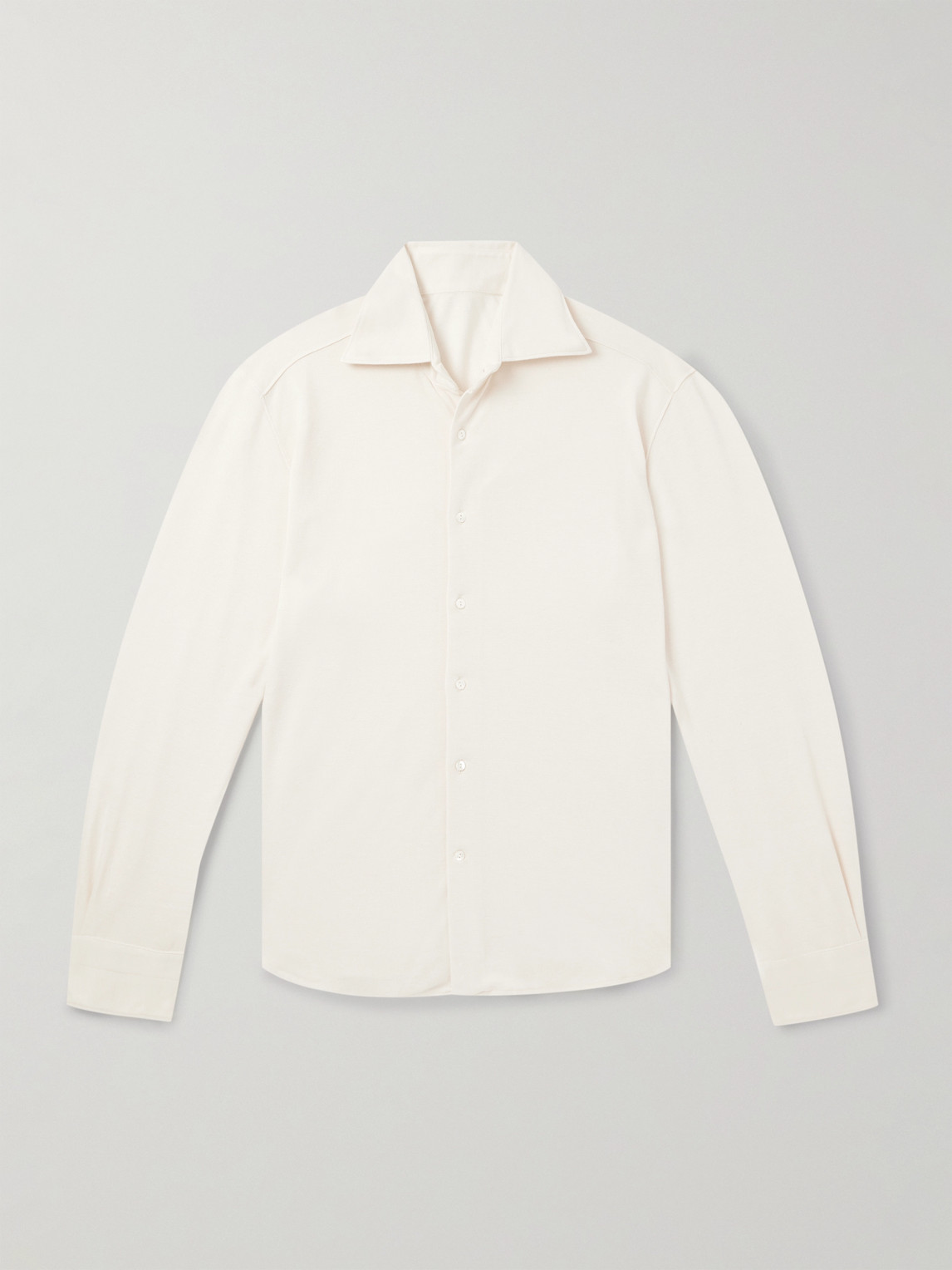Stòffa Spread-collar Cotton And Silk-blend Piqué Shirt In Neutrals