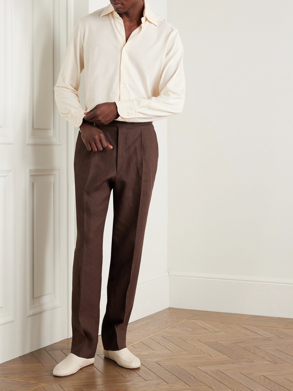 Shop Stòffa Spread-collar Cotton And Silk-blend Piqué Shirt In Neutrals