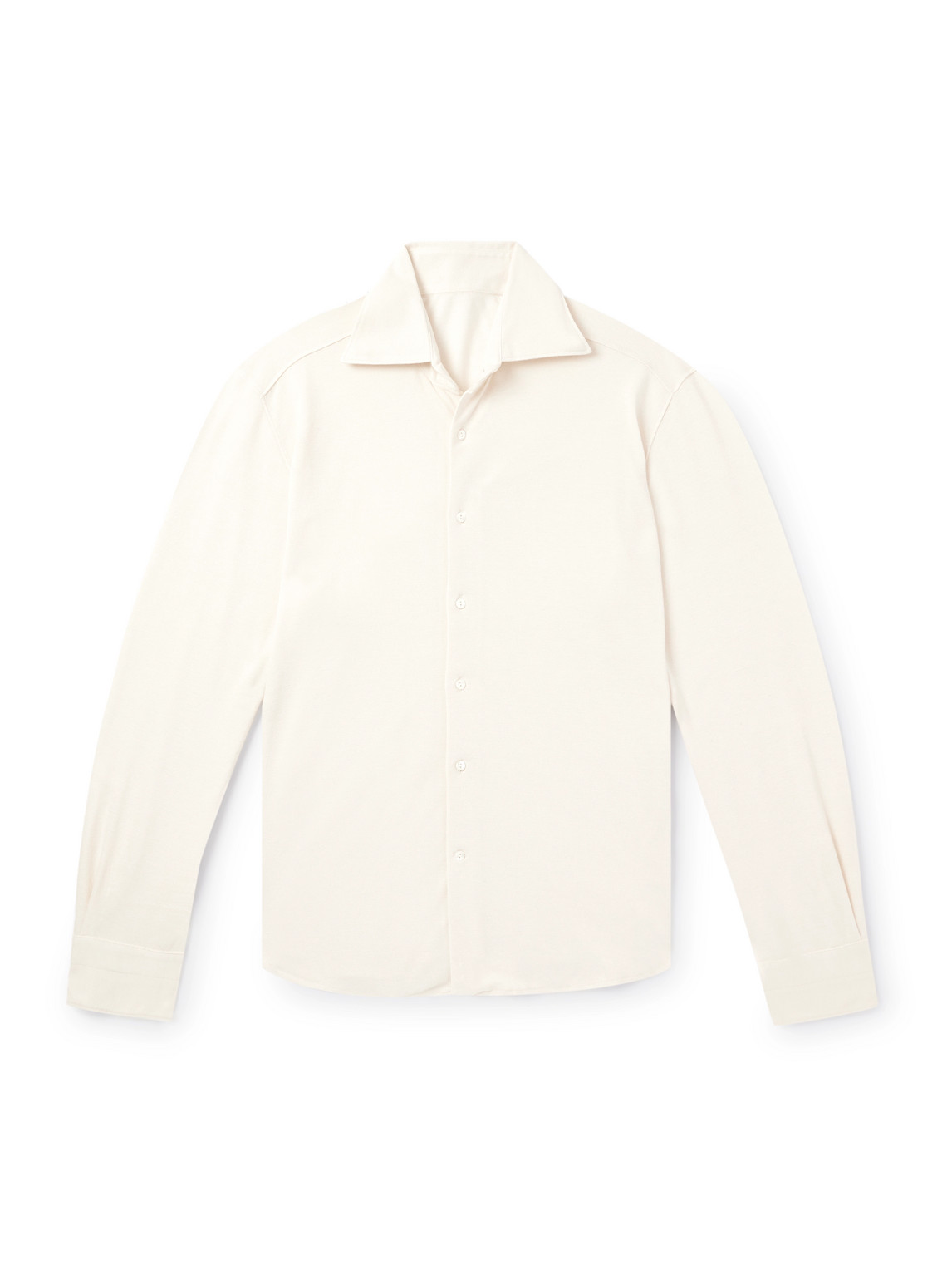 Stòffa Spread-collar Cotton And Silk-blend Piqué Shirt In Neutrals