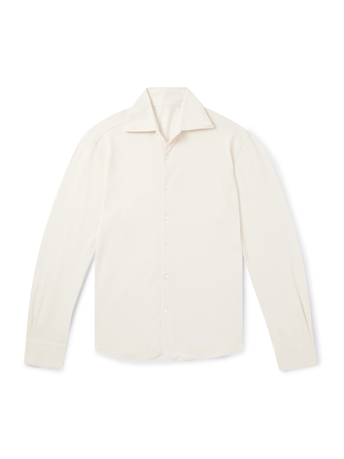 Stòffa Spread-collar Cotton And Silk-blend Piqué Shirt In Neutrals