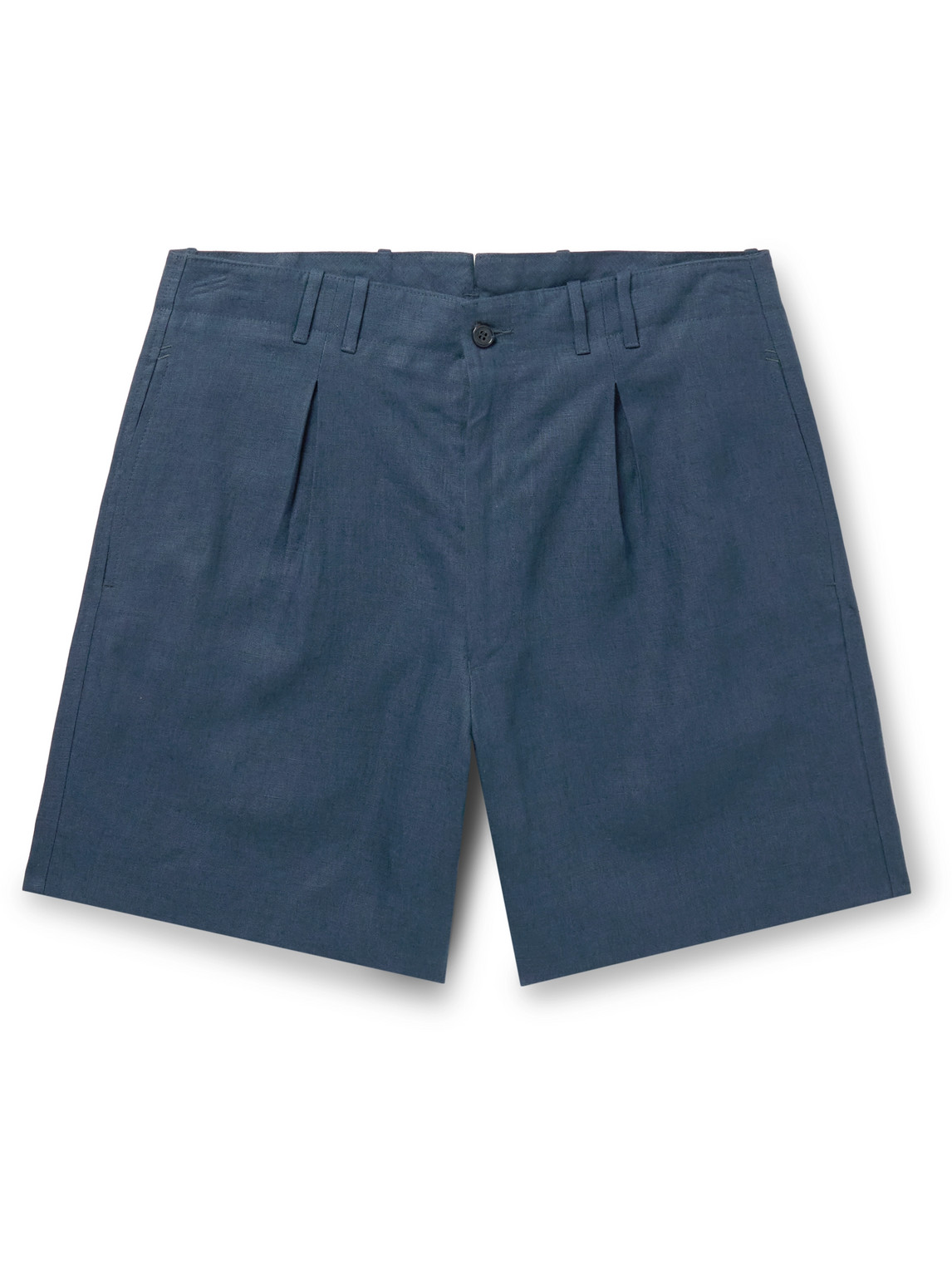 Wide-Leg Pleated Linen Shorts