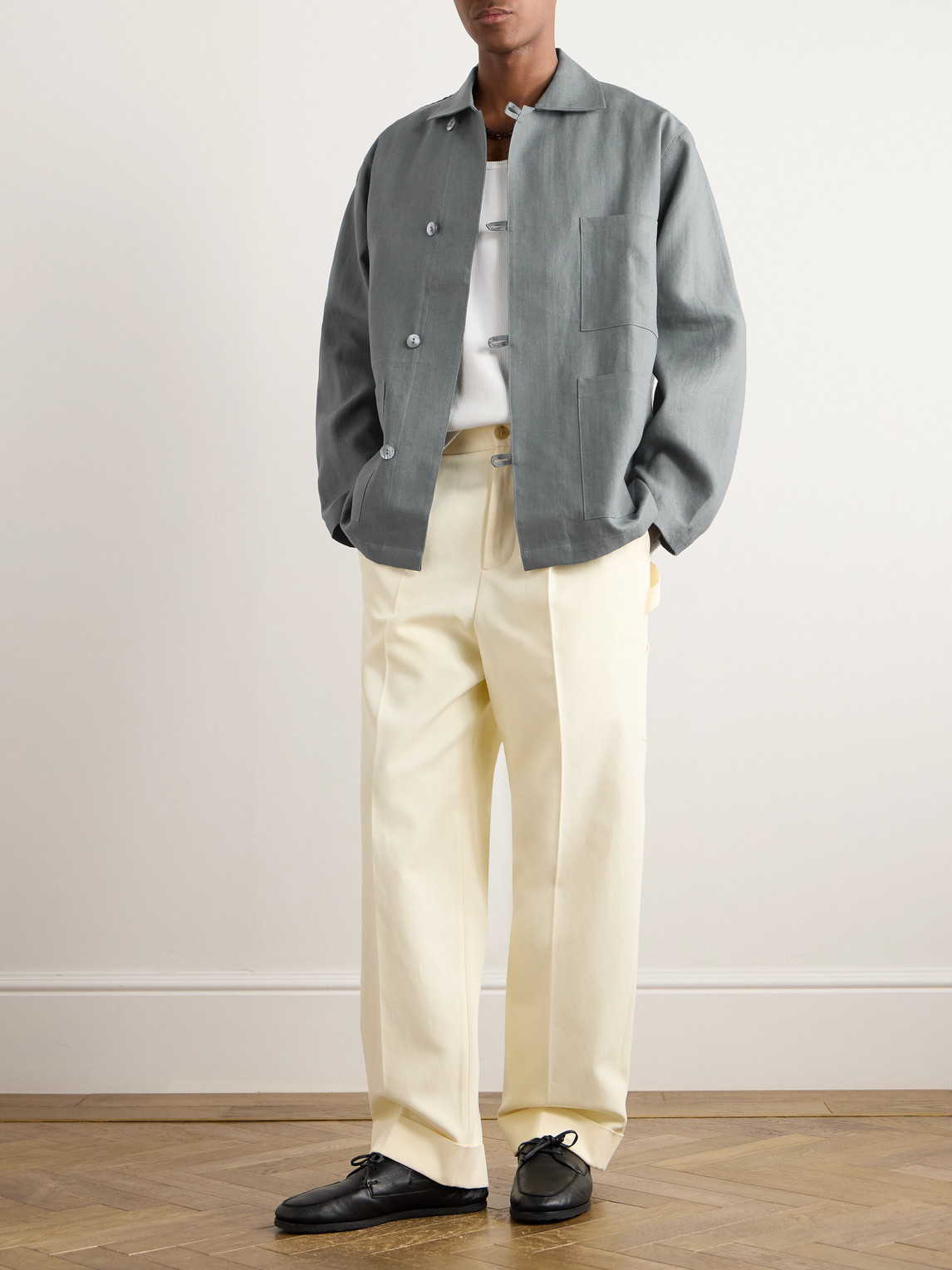 Shop Stòffa Linen-twill Jacket In Gray