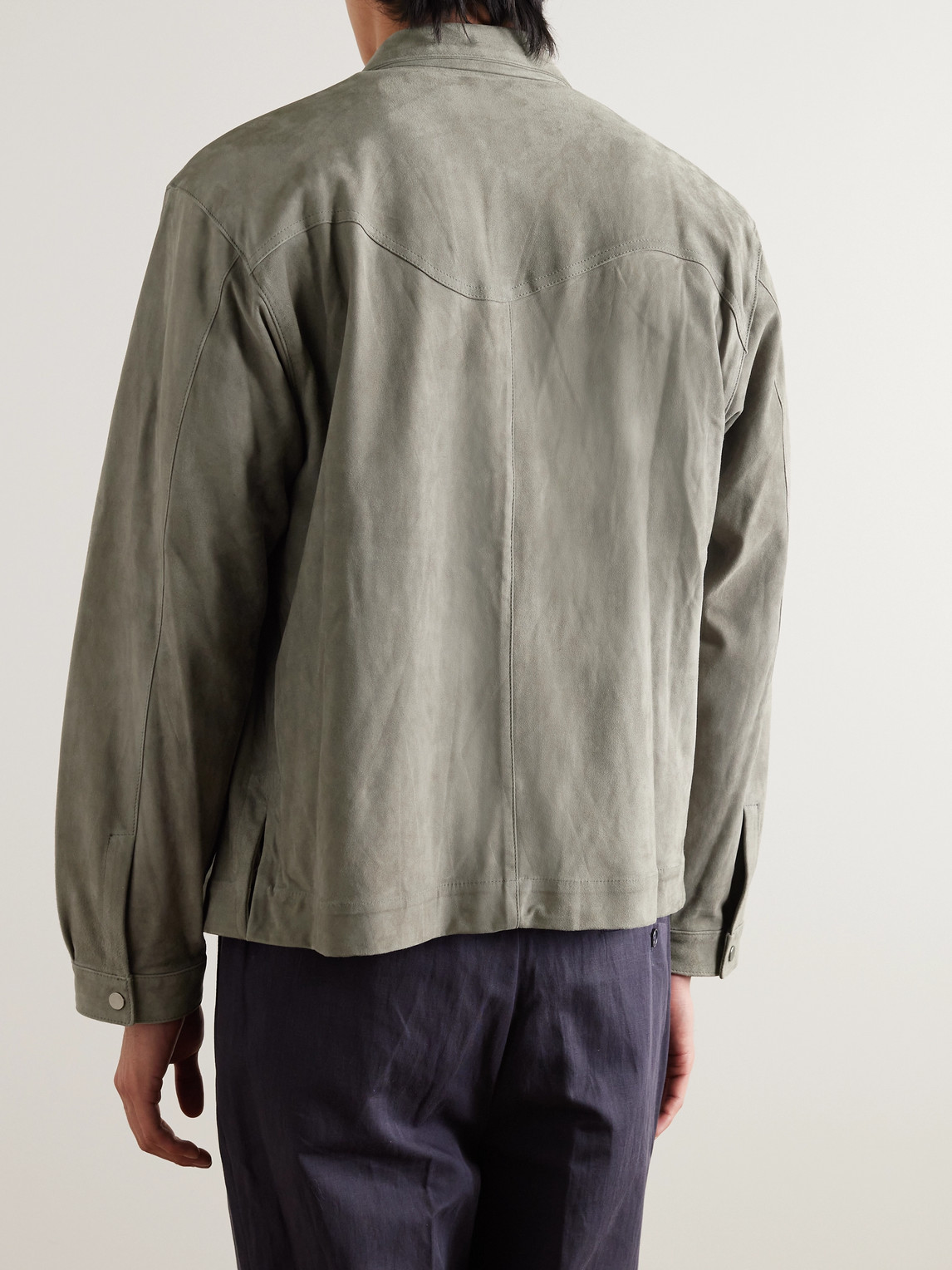 Shop Stòffa Wave Suede Overshirt In Green