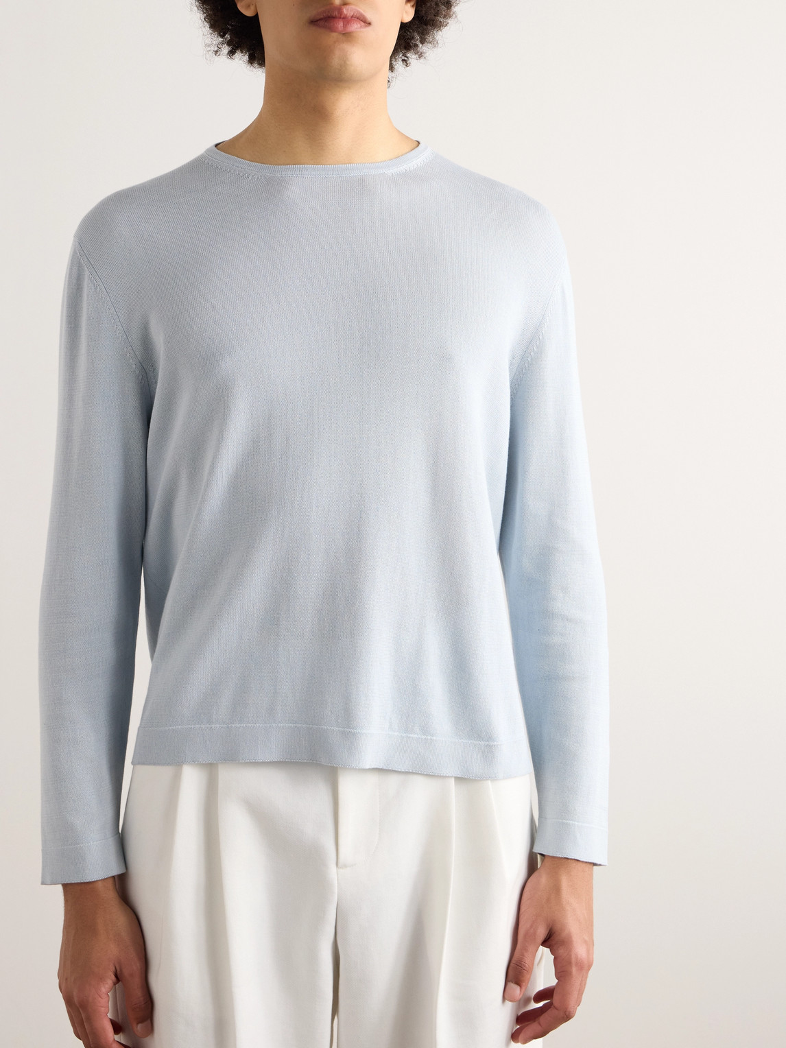 Shop Stòffa Mélange Mouliné-cotton Sweater In Blue