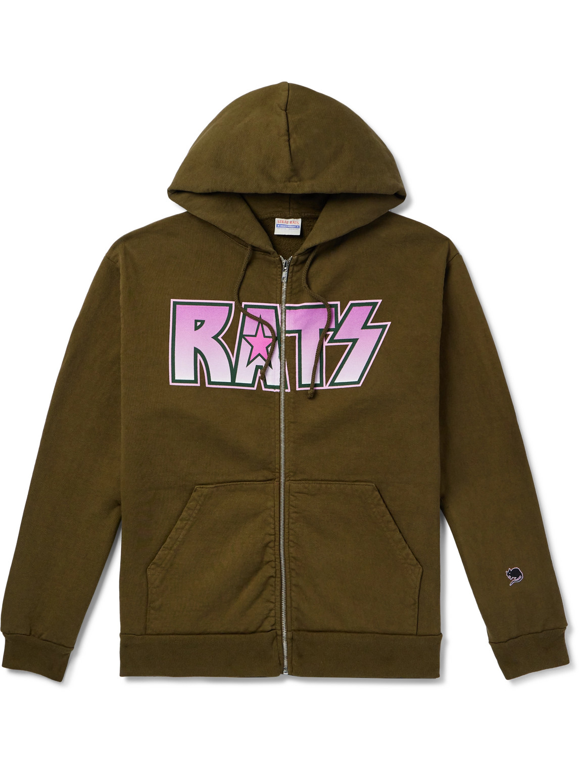 STRAY RATS LOGO-PRINT COTTON-JERSEY ZIP-UP HOODIE