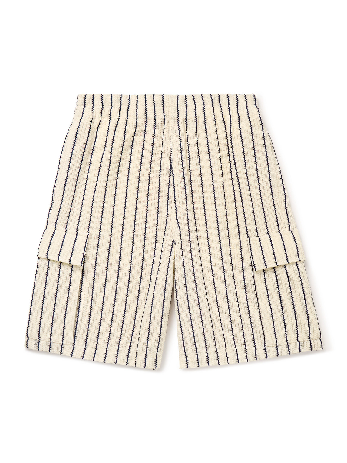 Le 17 Septembre Wide-leg Striped Crocheted Cotton Cargo Shorts In Neutrals