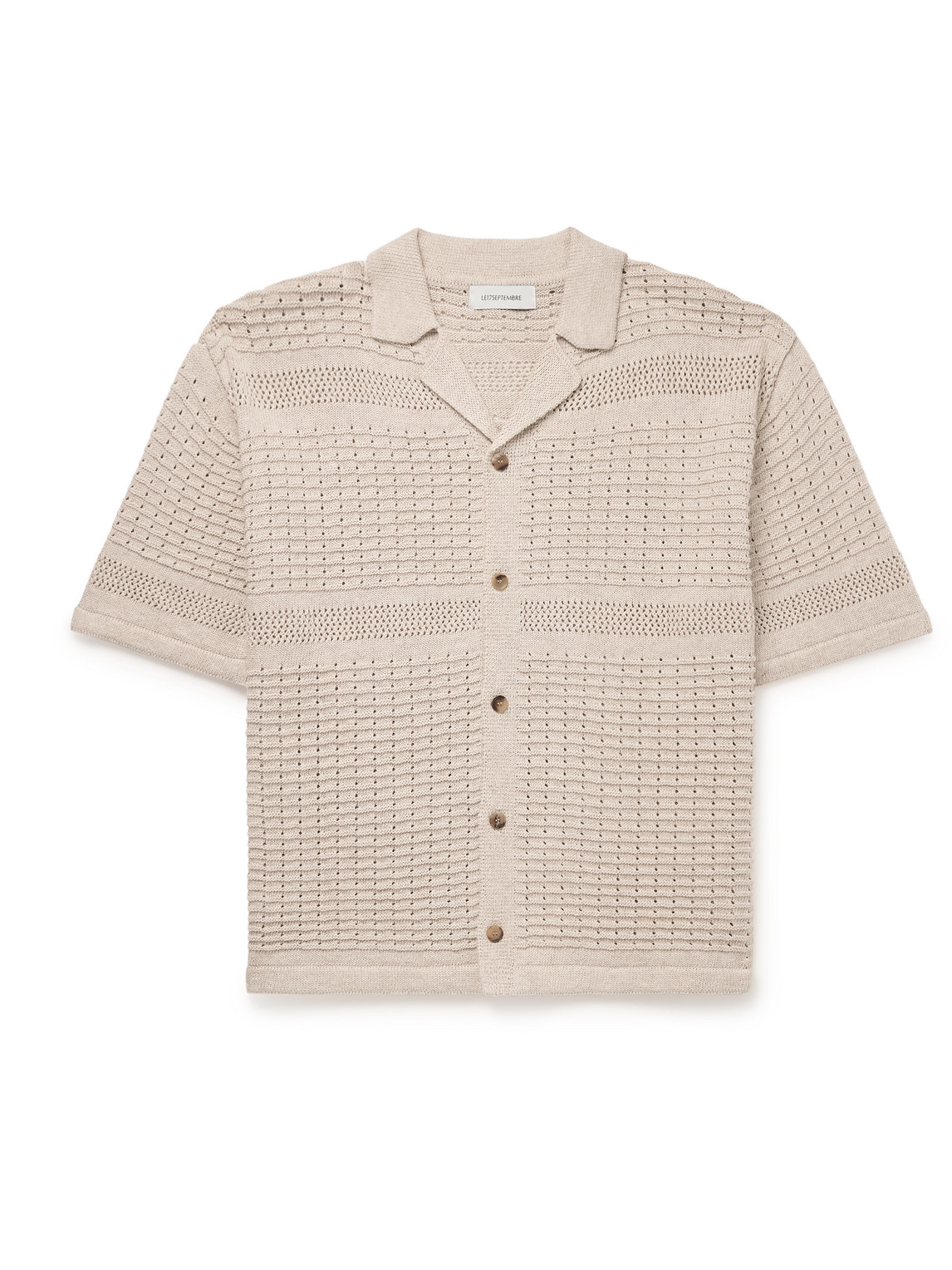 Le 17 Septembre Camp-collar Open-knit Cotton-blend Shirt In Neutrals