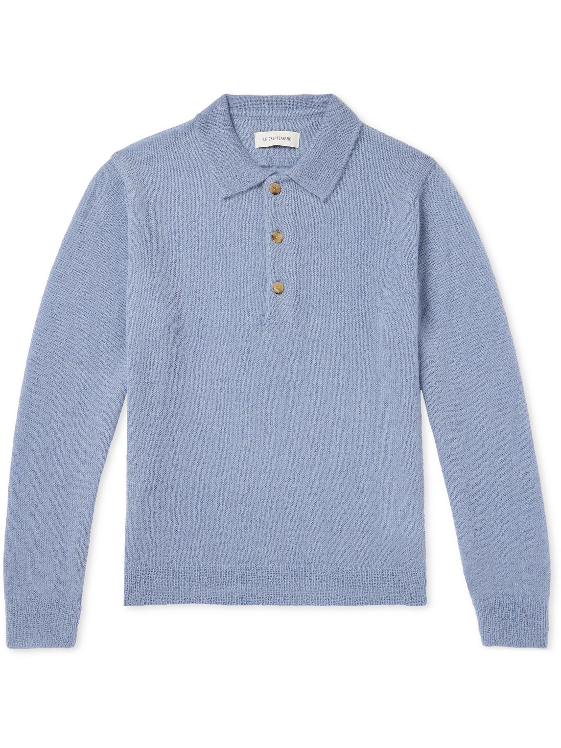 Le 17 Septembre Pointelle-knit Polo Shirt In Blue