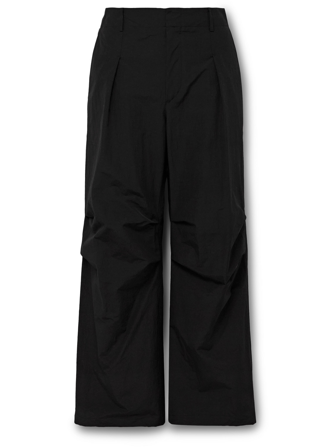 Le 17 Septembre Straight-leg Pleated Crinkled-shell Trousers In Black